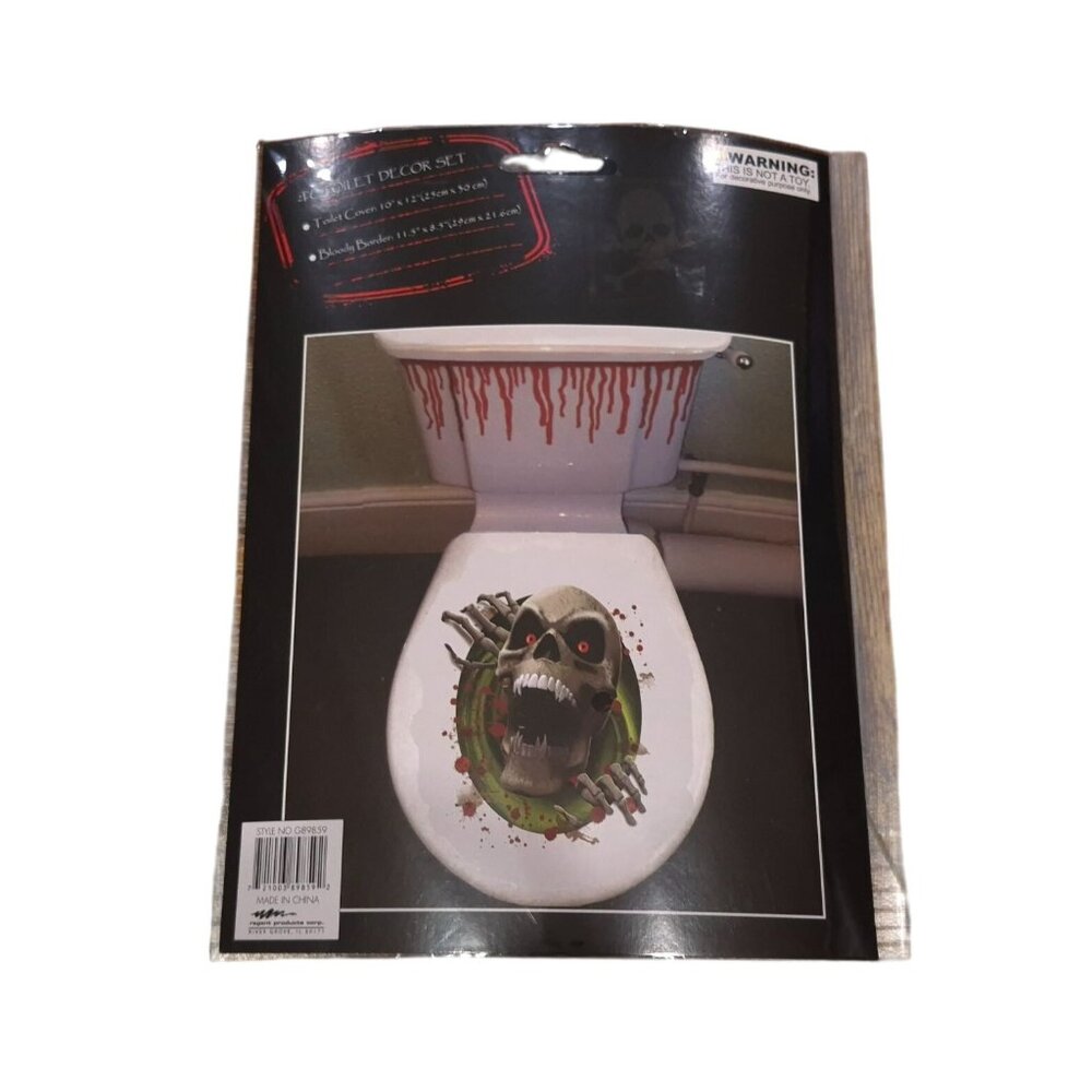 2-Piece Horror-Themed Toilet Decor Set Skull Design & Bloody Border Halloween